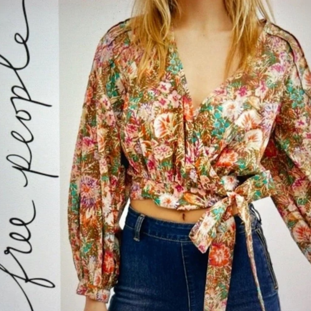 Free People Floral Wrap Blouse - XS
